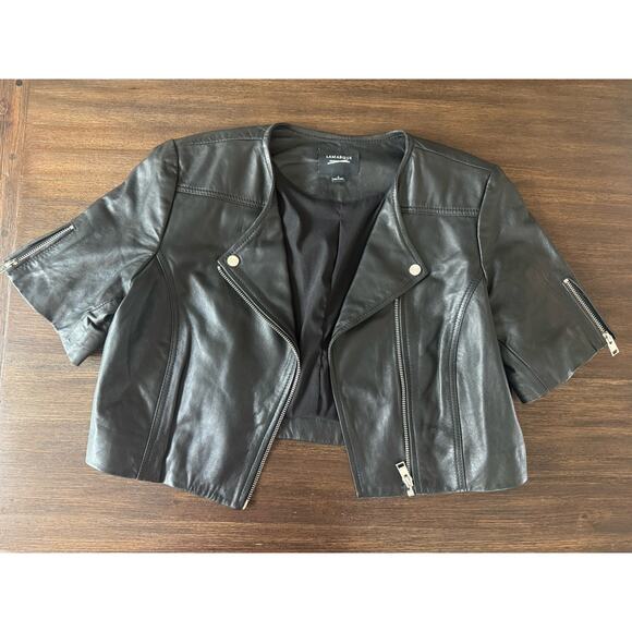 Lamarque Cropped Black Leather Jacket - Picture 14 of 14